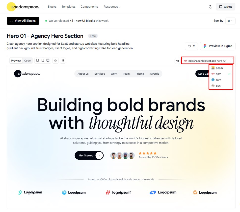 CLI command dropdown