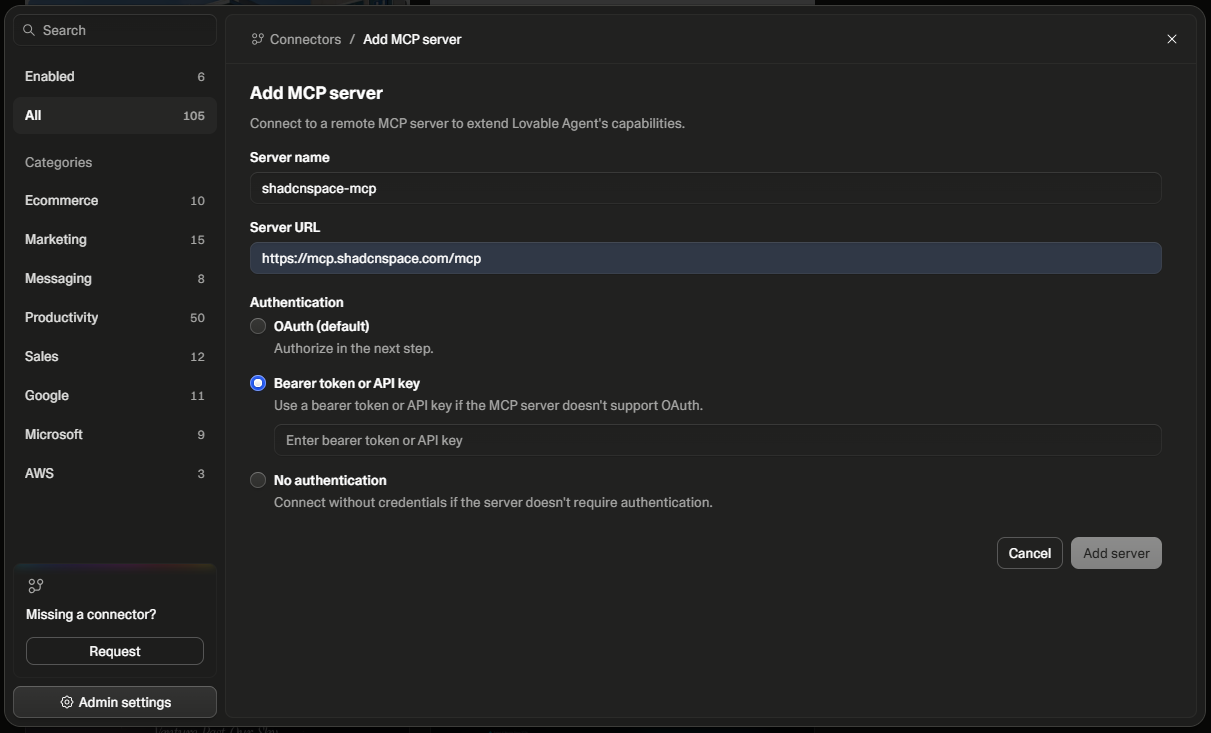 Lovable Custom MCP Connection Setup